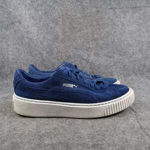 Puma Shoes Womens 8 Fashion Sneaker Lace Up Casual Platform Blue Leather Trainer